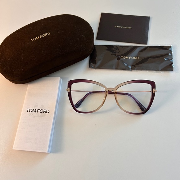 Tom Ford Accessories - Tom Ford Women's Violet Gradient Cat-Eye Glasses with Gold Accents. BlueLight!